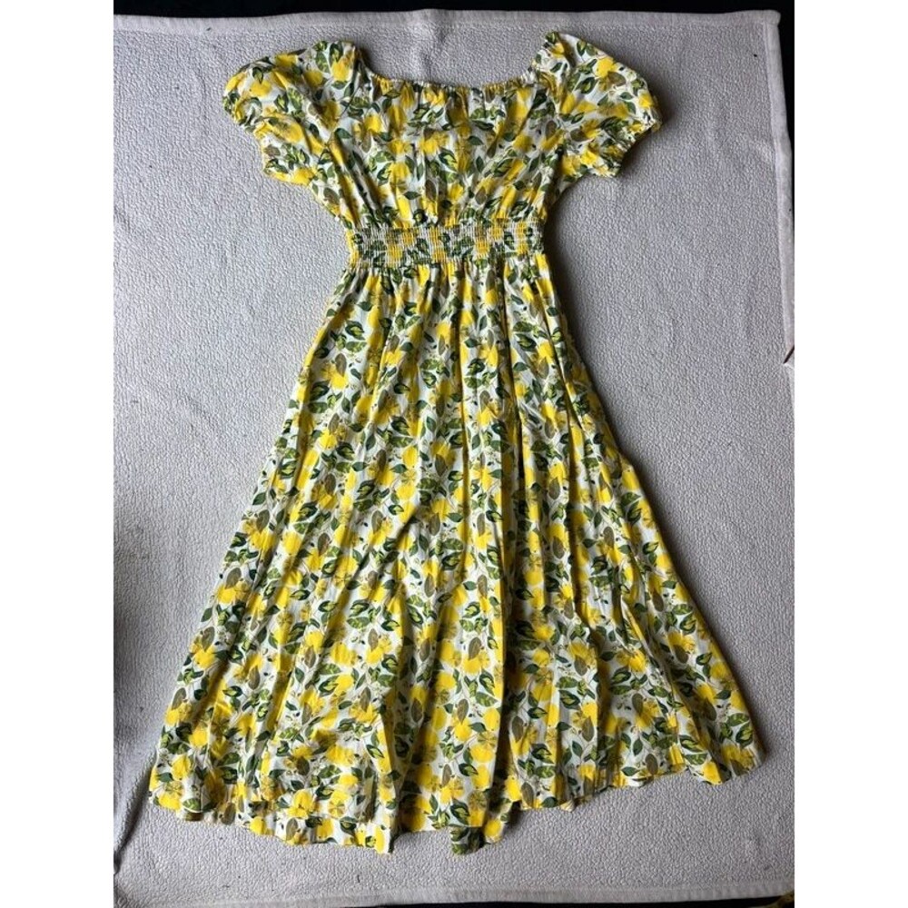 Boden Off the Shoulder Cotton Maxi Dress Lemon Print Womens 10